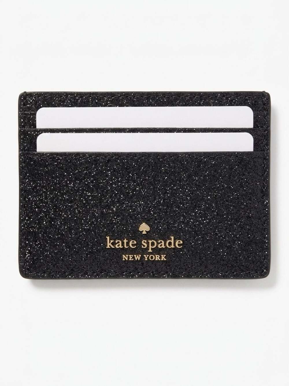Kate Spade Glimmer Boxed Small Slim Cardholder Black Glitter KE448 NWT